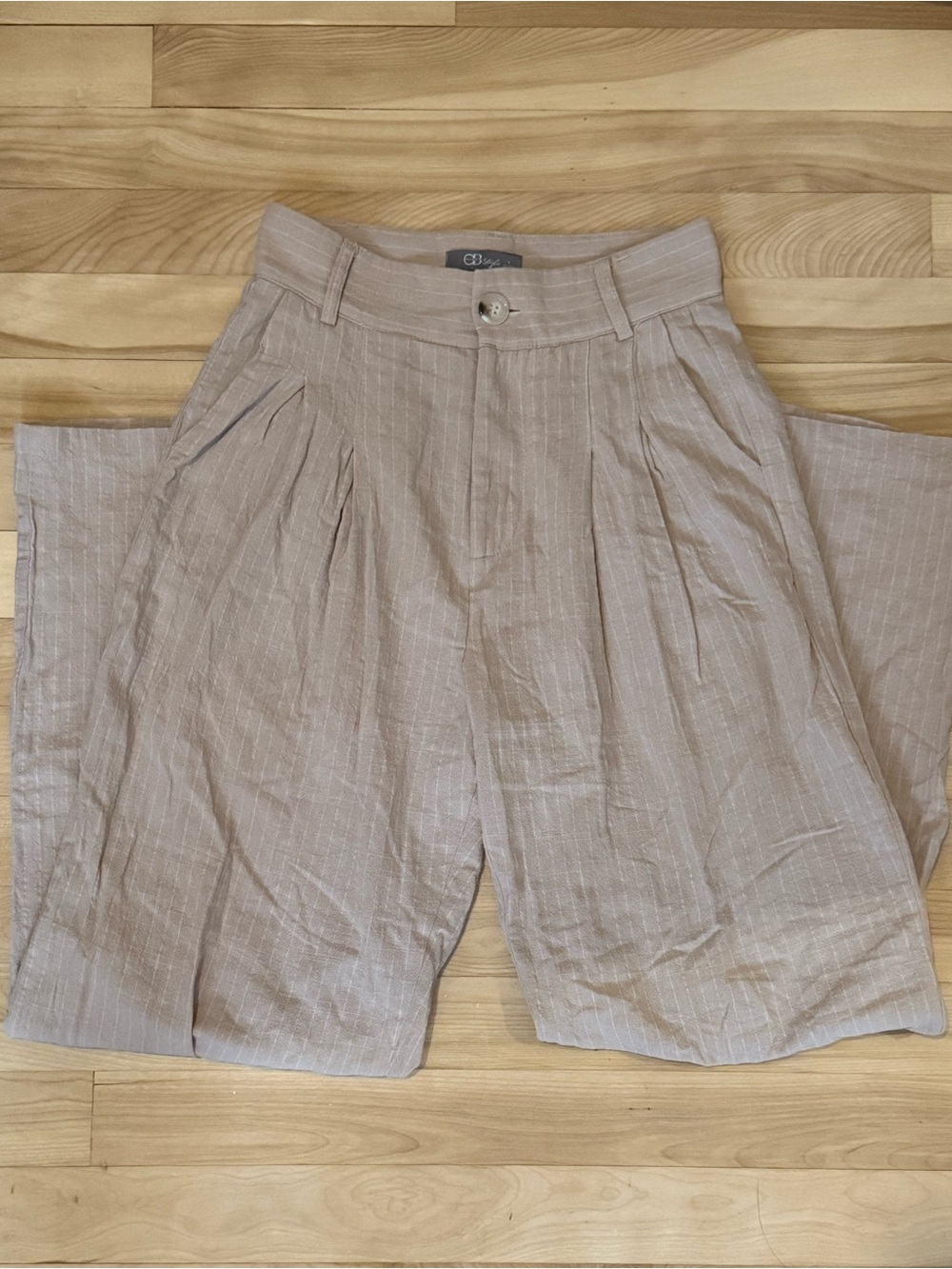 Women’s Lightweight 100% Cotton High waist Pleated Pants in Beige